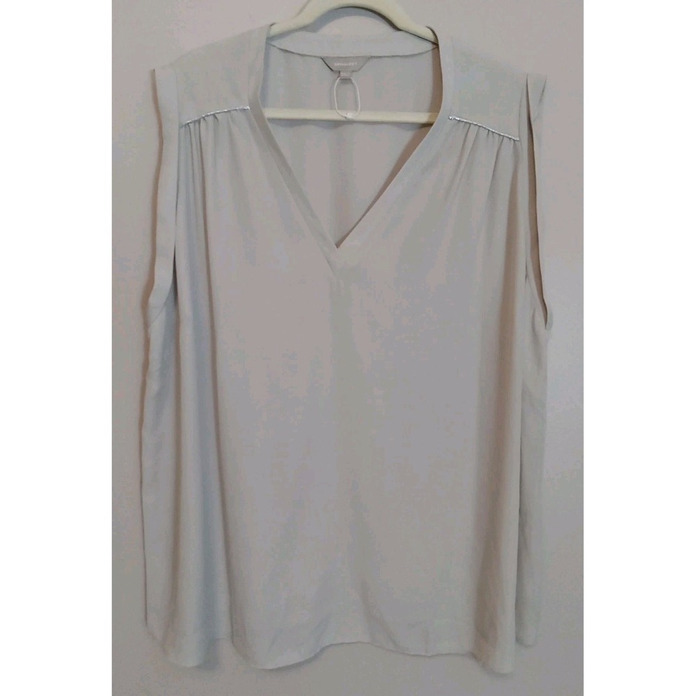 Anthology Women Beige Ruch Shoulders Silver Band Sleeveless Top Size 24